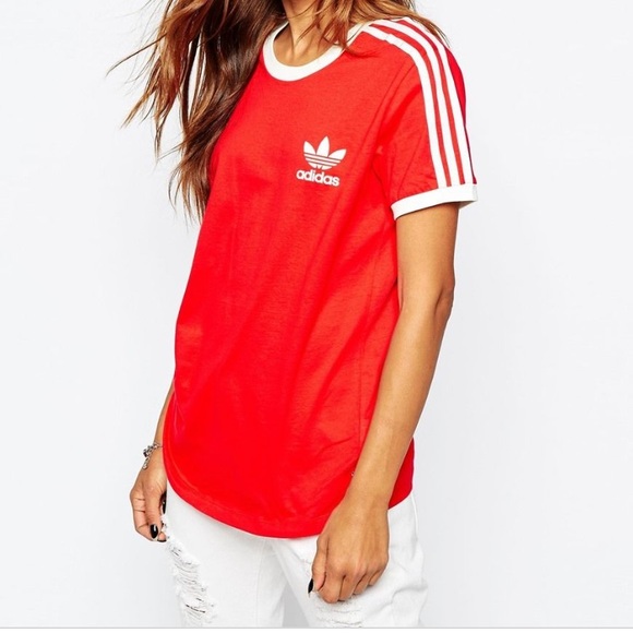 adidas Tops - Adidas Originals Red Three-Stripe Shirt
